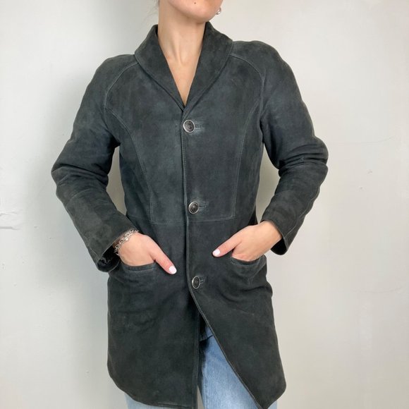L - Vintage Versus by Versace Suede Leather Coat - Picture 1 of 7